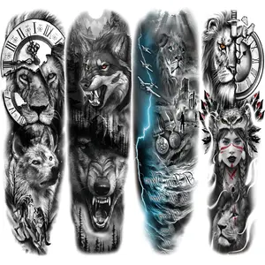 Temporary Tattoo Sleeve, Large Full Arm Animal Tribal Fake Tattoos Sleeve For Men Women Adult, Long Lasting Black Arm Temp Tatoo Sticker Leg Body