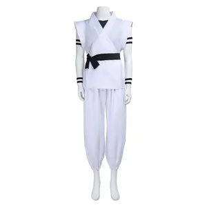 Ryomen Sukuna White Kung Fu Training Suit Cosplay Costume Set Top Pants Vest Belt Armband Accessories for Comic Con