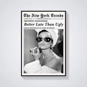 Trendy Newspaper Print, Better Late Than Ugly, New York Times Wall Art, Trendy Poster, Black and White Art, Vintage Wall Art, Retro Poster