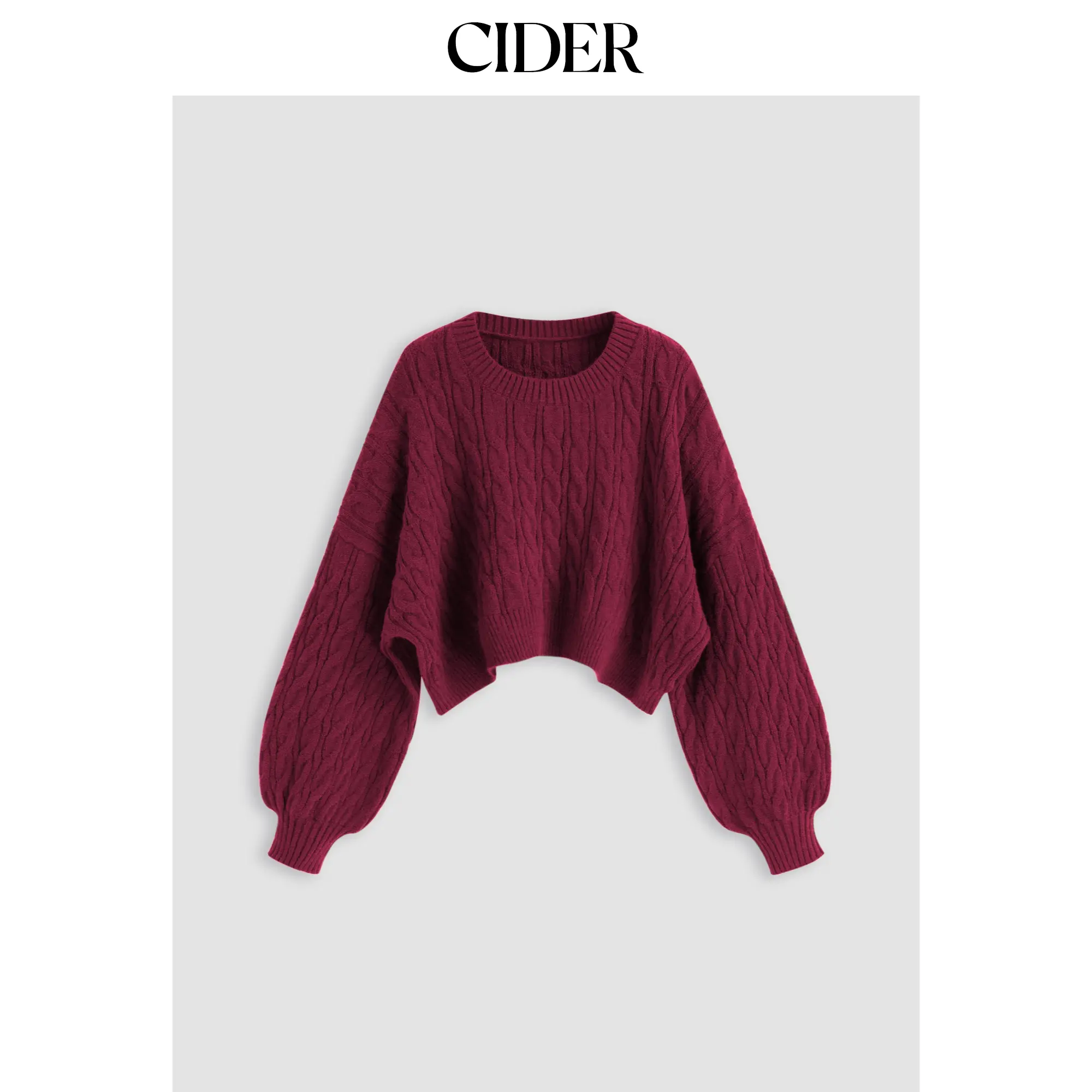 Cider Women's Casual Cable Knit Round Neck Crop Sweater - 2 Colors, Sizes 12/14-26, Plus Size Tops for Curve Figures, Basic