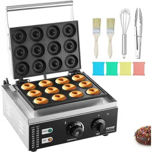 Spring new arrivals Electric Donut Maker, 1550W Commercial Doughnut Machine with Non-stick Surface, 12 Hole Double-Sided Heating Waffle Machine Makes 12 Doughnuts, Temperature 122-572℉, for Restaurant & Home Use