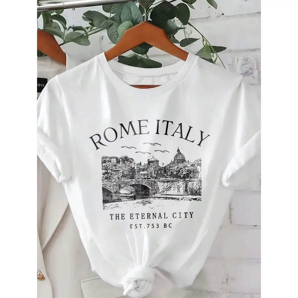 Roman Italy Shirts Italy Skyline T-Shirt Women's Casual Round Neck Short Sleeve Tee ROME ITALY THE ETERNAL CITY EST 753 BC Graphic Tees Women Tops