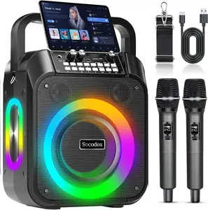 Socodox Karaoke Machine,60W Portable Bluetooth Speaker with 2 Wireless Microphones,6000mAh Battery 12H Playtime,TWS Stereo,RGB Lights,Dual Bass Boost PA System for Adults,Kids,Parties,Singing,DJ
