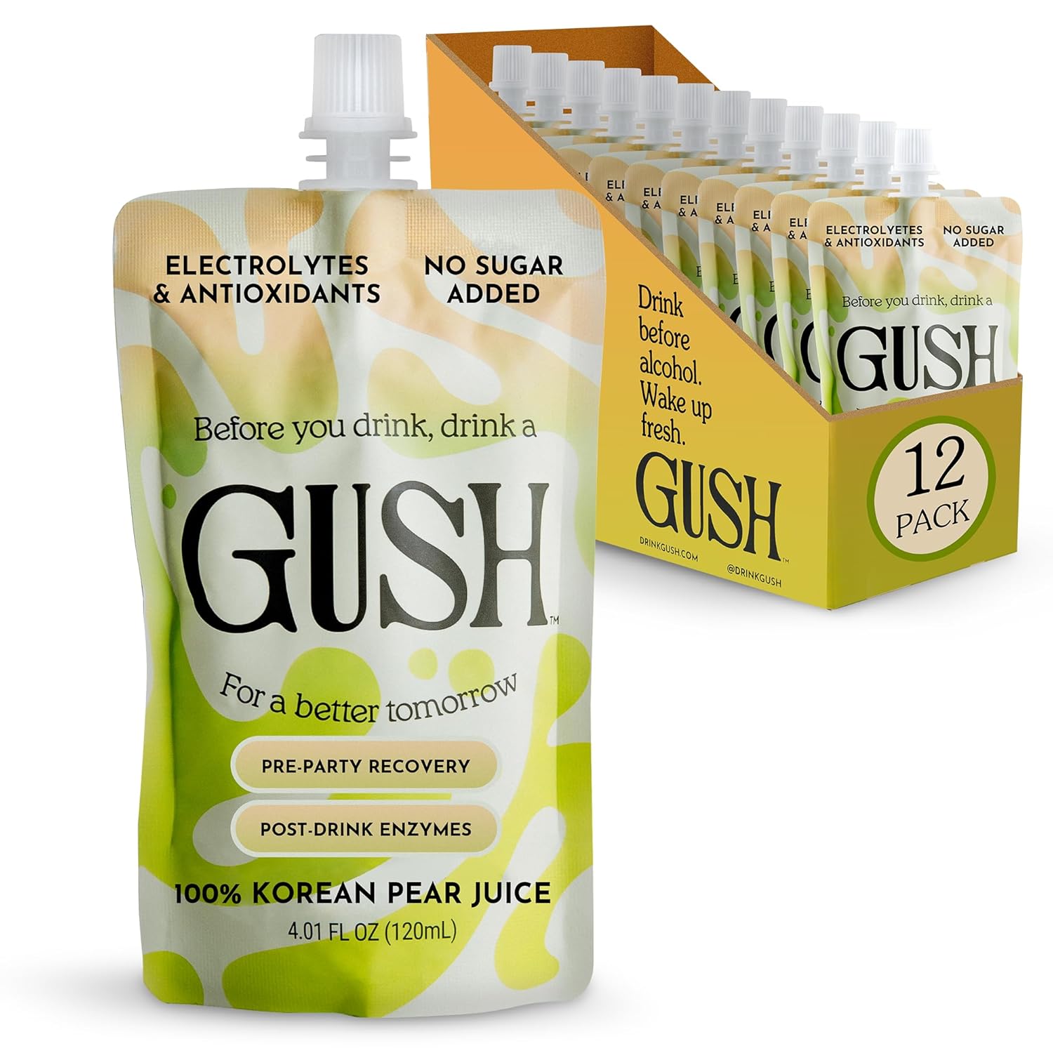 GUSH Korean Pear Hangover Juice - 12-Pack - Pre-Alcohol Juice for Better Mornings