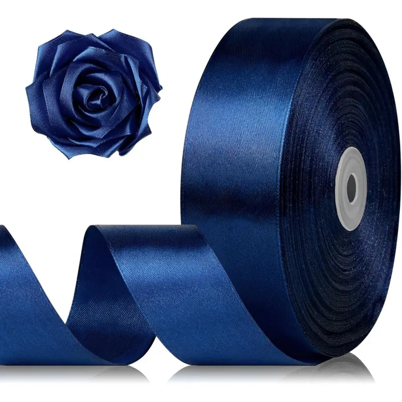 1-1/2 Inch 100 Yards Dark Blue Satin Ribbon, Solid Fabric Ribbon Roll for Flower Bouquet, Gift Wrapping, Roses Making, Handmade Craftsj