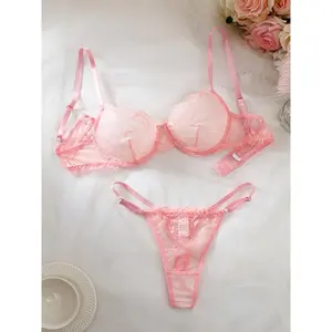 Sexy Eyelash Ultra-Thin Lace Thin Strap Fashion Temptation Lingerie Set