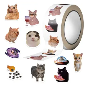500pcs Cartoon Cat Emojis Roll Up Stickers Series Sealing Stickers Cup Laptop Travel Case Notebook DIY Decorative Stickers Birthday Gift