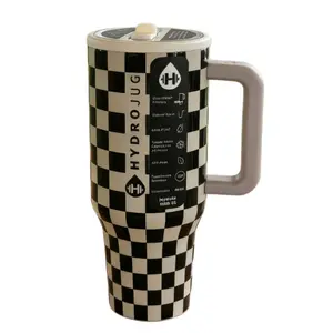 HydroJug 40oz Classic Black & White Checkered Handle Tumbler - American Retro Cool Style, Large Capacity Leak‑Proof Insulated Cup for Car, Office & Fitness Use