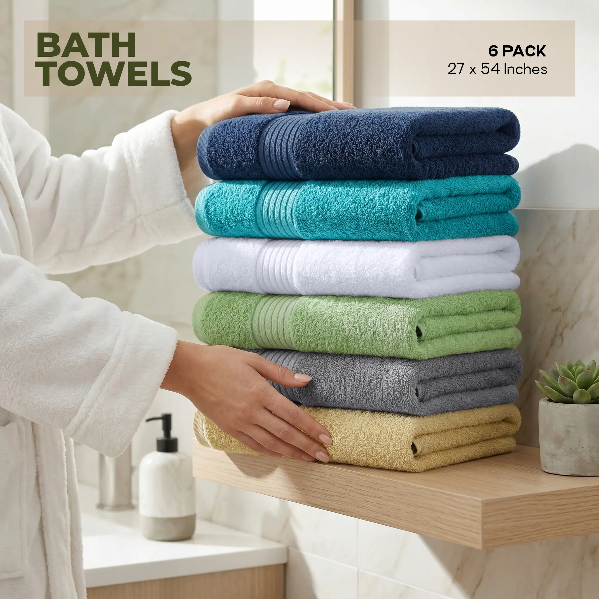 Utopia Towels 6-Pack Full-Size Bath Towel Set - 100% Cotton, Soft, Quick-Drying, Ultra-Absorbing, High-Performance (27x54 in), Absorbing Bath Towels