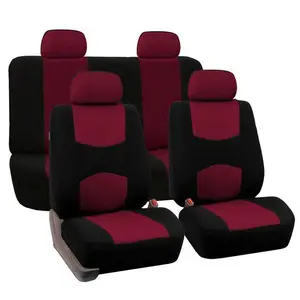 Burgundy Flat Cloth Full Set Car Seat Covers - Breathable, Adjustable Fit, Hook Straps, Seat Cushions, Cars Accessories, Automotive Interior Cushion