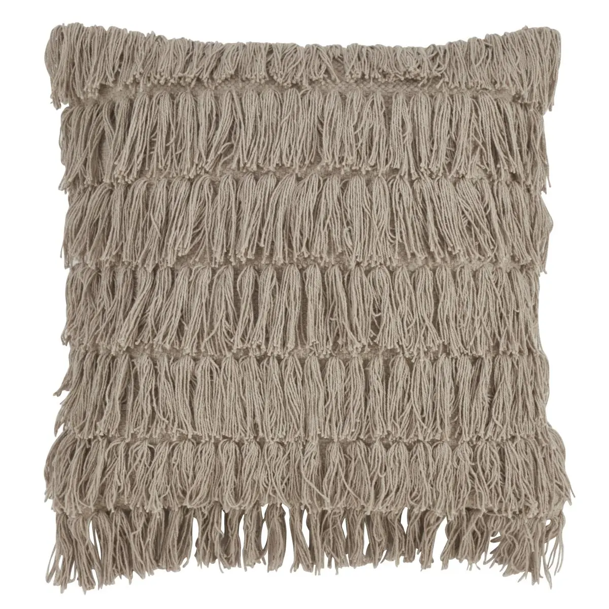 SARO 5990.GY18S 18 in. Square Shape Down-Filled Woven Fringe Throw Pillow - Grey, Modern Indoor Home Room Decor, Indoor Use