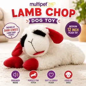 Multipet Plush Medium Lamb Chop Dog Toy with Squeaker Interactive Chew Durable Chew