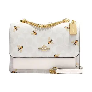 COACH Klare 21 Bee Print Chain-Strap Crossbody Bag for Women – Canvas and Leather Blend, Glacier White