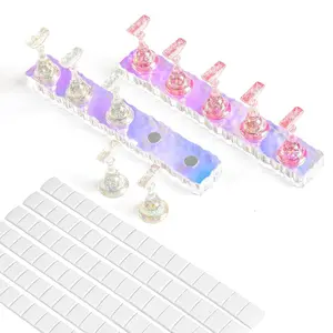 2 Set Nail Holder for Painting Nails, Aurora Acrylic Nail Stand for Press on / Fake Nail Tips Training / Nails Display with 96 Pcs Reusable Adhesive Putty