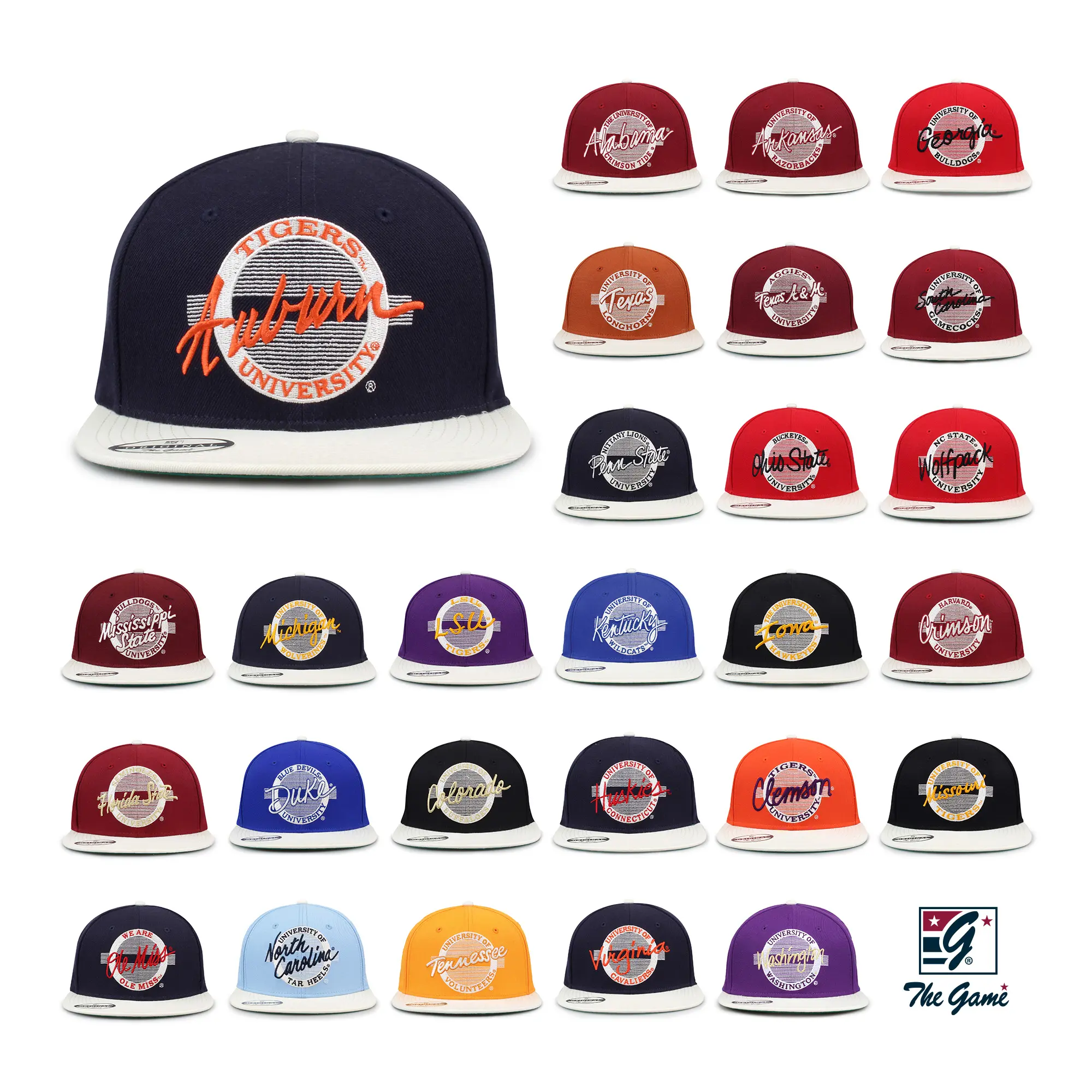 Vintage NCAA Contrast Brim Snapback Hat Collection Retro College Hats Throwback Collegiate Caps 90s Style Adjustable Flat Bill Snapbacks Embroidered University Hats Classic Sportswear The Game Vintage Collection