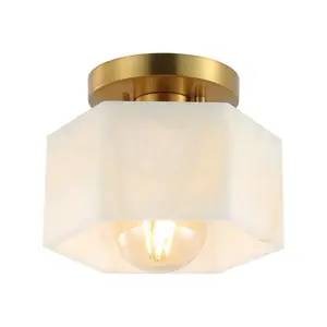 JONATHAN Y Tessa 1-Light Modern Contemporary Alabaster/Iron Hexagonal LED Semi Flush Mount; for Living Room, Bedroom, Kitchen, Office