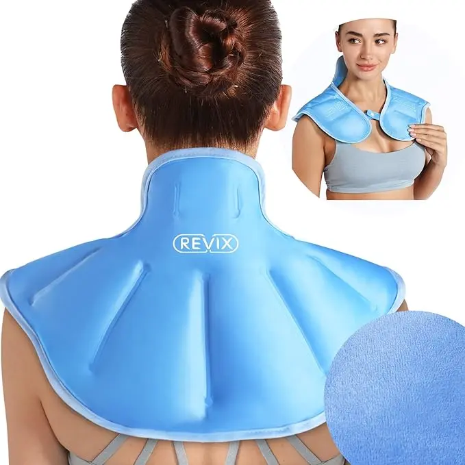 REVIX Neck and Shoulder Ice Wrap, Long-Lasting Cooling Gel Cold Pack, Soft Reusable Ice Packs with Freezer Storage Bag, Cooling Pads, Deep Cooling