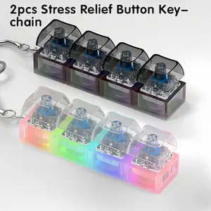 4-Hole Keyboard Fidget Toy for Adults Fidget Keyboard Clicker Toys with LED Lights Keychain Stress Relief for Anxiety Decompression Glowing Keyboard Fidget Keychain, 4In1 Decompression Button, Stress Relief Fidget Gift, 2 Pcs(Black and Clear)