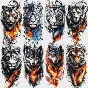 8 Pcs Flame Realistic Temporary Tattoo Stickers, Adult Men Women Halloween Fake Half Sleeve Tattoos, Arm Leg Set