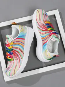 Men's Low-Top Sporty Casual Shoes, Rainbow Swirl Print, Lightweight Sole, Breathable Training Shoes for Running & Leisure
