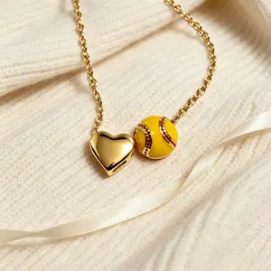 Sports Ball Heart Necklace Set for Women - 18K Gold Plated Basketball Baseball Rugby Pendant Charms, Waterproof Tarnish-Resistant, Hypoallergenic Dainty Sports Statement Jewelry, Perfect Game Day & Sport Lover Gift