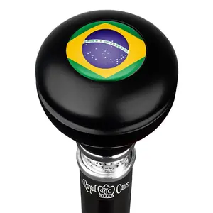 Brazil Flag Emblem Knob Stick: Large Knob, Pewter Collar