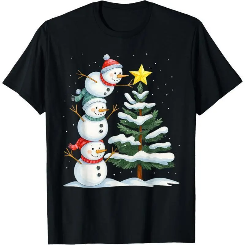Snowman Graphic T-Shirt, Unisex Menswear Holiday Tee in Soft Cotton Fabric, Loose-Fitting Shortsleeve Top with Photorealistic Vibrant Print, Tops, Round Neck, Casual Wear