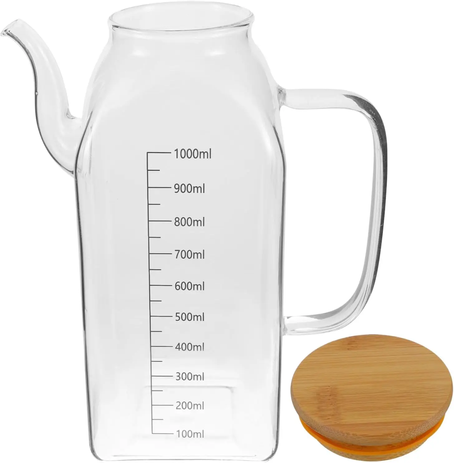 1000ml Large Capacity Glass Seasoning Bottle, Oil & Vinegar Dispenser with White Measurement Markings, Leak-Proof Glass Oil Storage Container for Home Kitchen Cooking
