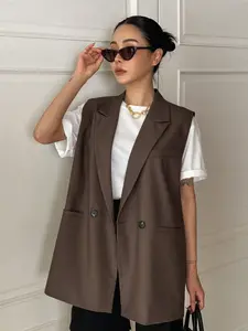 Women's Classic Longline Blazer Vest, Anti-Wrinkle Fabric, Slimming Fit, Suitable for Office Commute, Business Meetings, Casual Streetwear