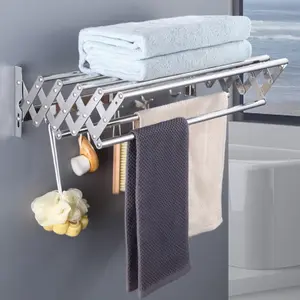 Wall-Mounted Clothes Rack for Bathroom Balcony, Detachable Adjustable Foldable Stainless Steel Drying Rack, Space-Saving Towel Holder