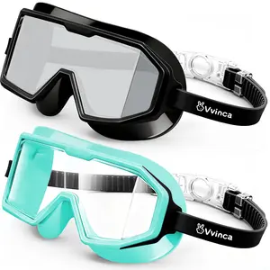 [Spring Shine]Vvinca 2 Pack Kids Swim Goggles 3-12, 210° Wide View Anti-Fog/UV Swimming Goggles for Boys Girls, Soft Liquid Silicone & Waterproof Lenses with No Leaking Swim Mask for Toddlers in Pool & Beach