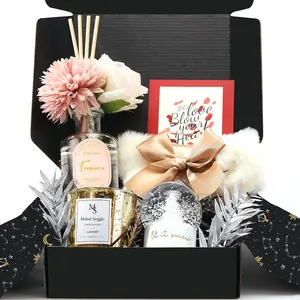 Christmas Gifts for Women, Moms & Best Friends: Holiday Gift Basket with Scented Candle, Reed Diffuser, Fuzzy Socks, Snow Globe, Flowers & More – Perfect Christmas Gift