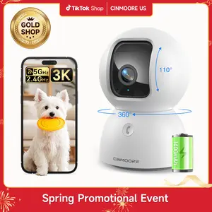 CINMOORE 3K Security Camera with 1400mAh Battery 5GHz/2.4GHz Dual Band for Pet Monitoring  Indoor with Phone App Cat Dog Cameras with Speaker, Pan-Tilt WiFi Baby Monitor Camera for Home Security, Pet/Facial AI Detection Motion Tracking, 2-Way Talk,