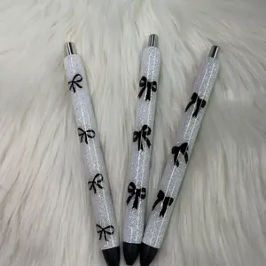 Classic Black and White Glitter Bow Epoxy Pink Pens