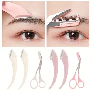 New Moon Eyebrow Grooming Tool Set with Brow Comb, Eyebrow Scissors, Micro Distance Eyebrow Razor, Stainless Steel & Plastic Material, Eyebrow Trimming Set, Brow Care Kit
