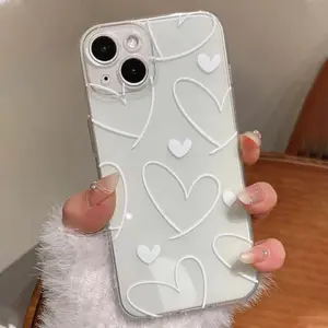 Heart Pattern Clear Phone Case, Decorative Phone Protective Cover, Phone Accessories Compatible With iPhone 11 12 13 14 15 Plus 16 Pro Max 17 Air..