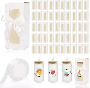 50 Pack Tumbler  Box with Window & Ribbon for Sublimation, Glass Cup Packaging for 12oz 16oz 20oz Drinking Jars, Wedding Bridal Shower Mother's Day Gifts Bulk Supplies (White)