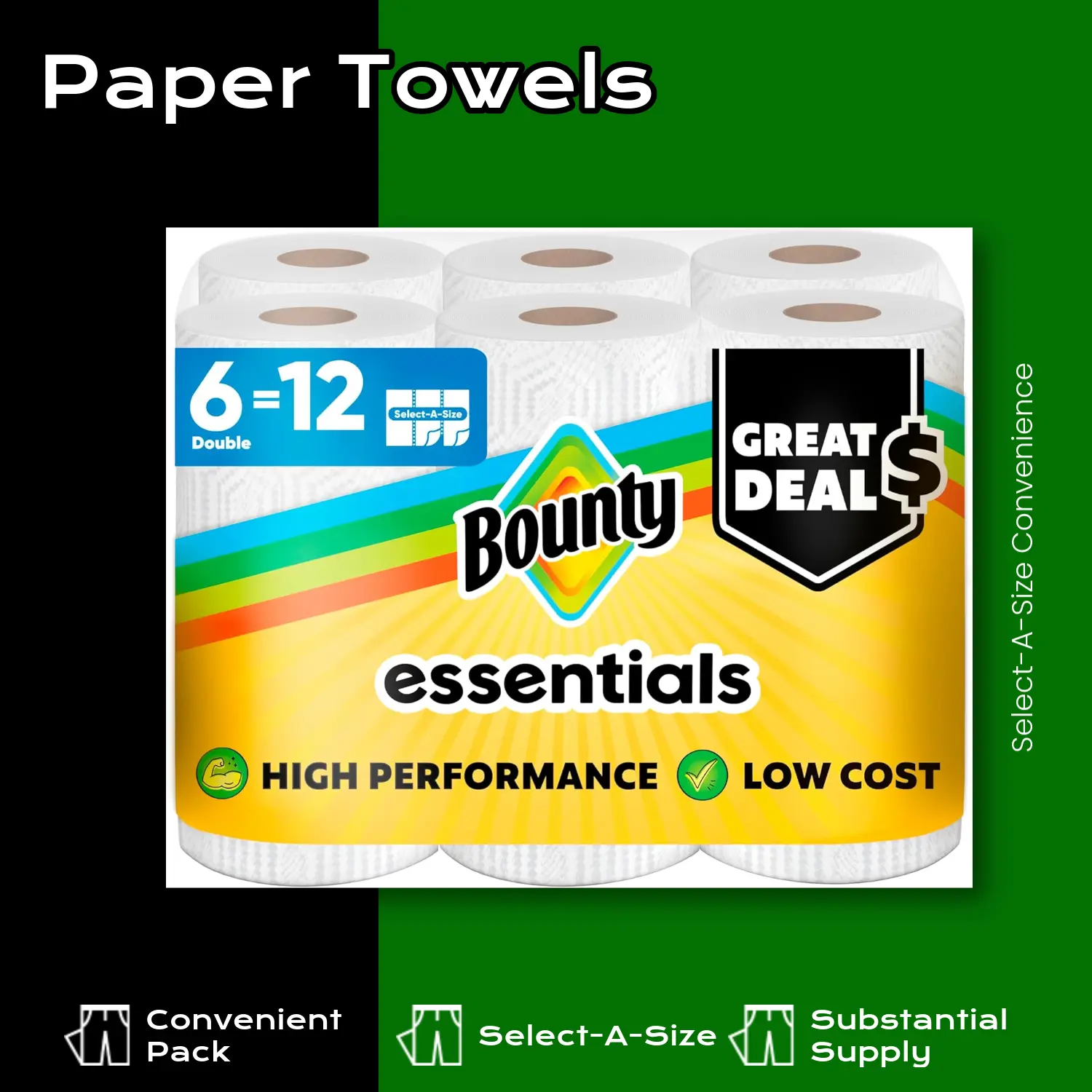 Bounty Essentials Select-A-Size White Kitchen Paper Towels - 6 Double Rolls, 108 Sheets Per Roll