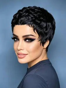 Pixie Cut Wig Human Hair Short Bob Wig Short Layered Pixie Cut Wigs for Black Women Brazilian Remy Human Hair Glueless None Lace Front Wig Full Machine Made Black Color