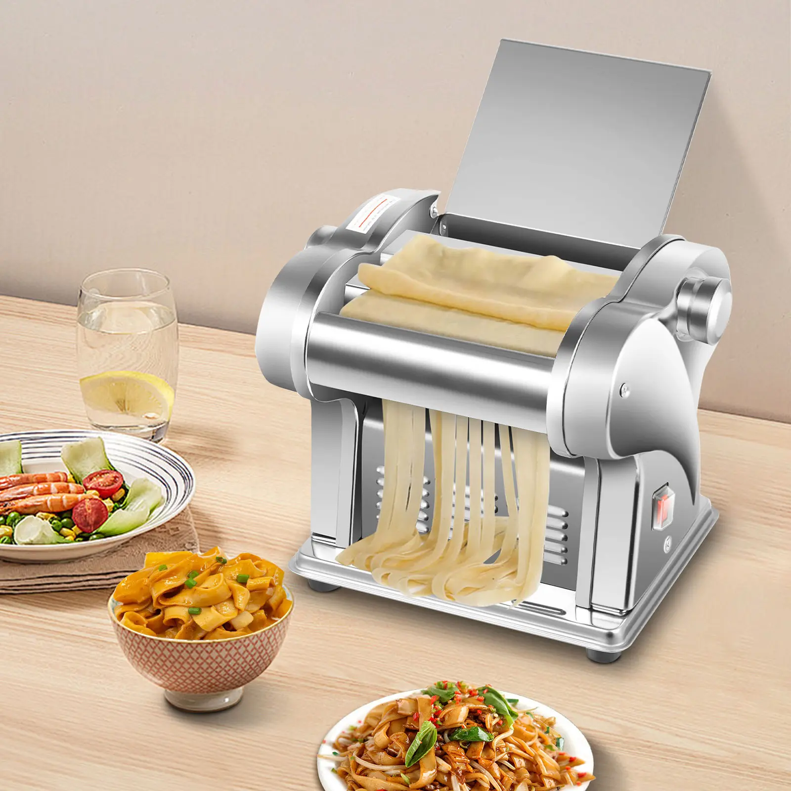 Electric Noodle Maker Machine - 135W Compact & User-Friendly Dough Roller, 8 Thickness Settings (0.5-3.5mm), 6.7kg 26×20.5×21.5cm Home Kitchen Accessory for Meal Prep, 110V US Standard for Dumpling Wrappers, Wonton Wrappers, Flat Noodles, Pasta