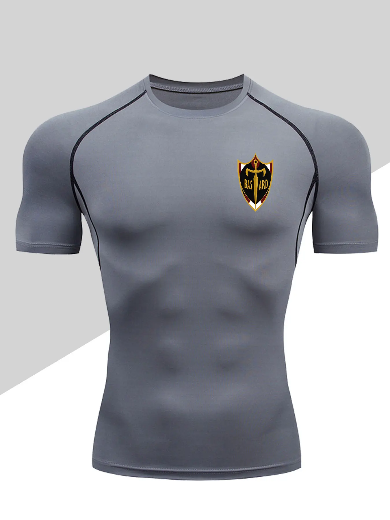 Men's Dragon Print Compression T-Shirt, Activewear, Sport Workout Rash Guard, Quick-Dry Breathable Stretch Fabric, Tight-Fitting Short Sleeve Top for Fitness and Outdoor Activities Clothing