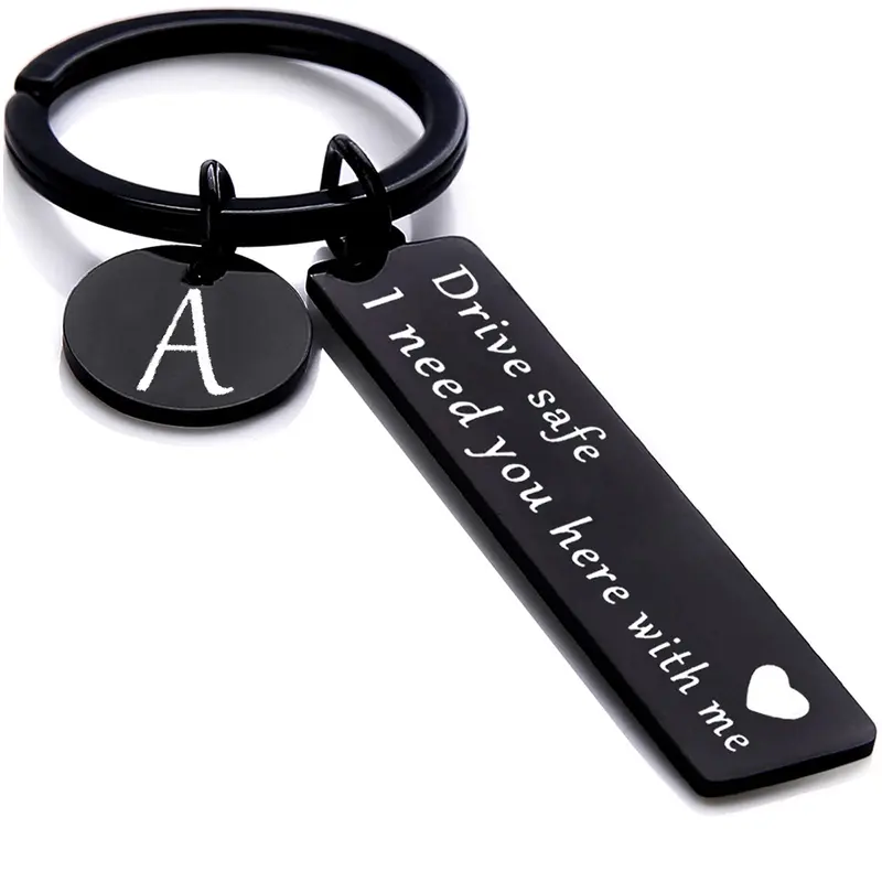 Fathers Day Gift Drive Safe Keychain for Men Initial Letter Personalized Stainless Steel Key Ring for Boyfriend Gift