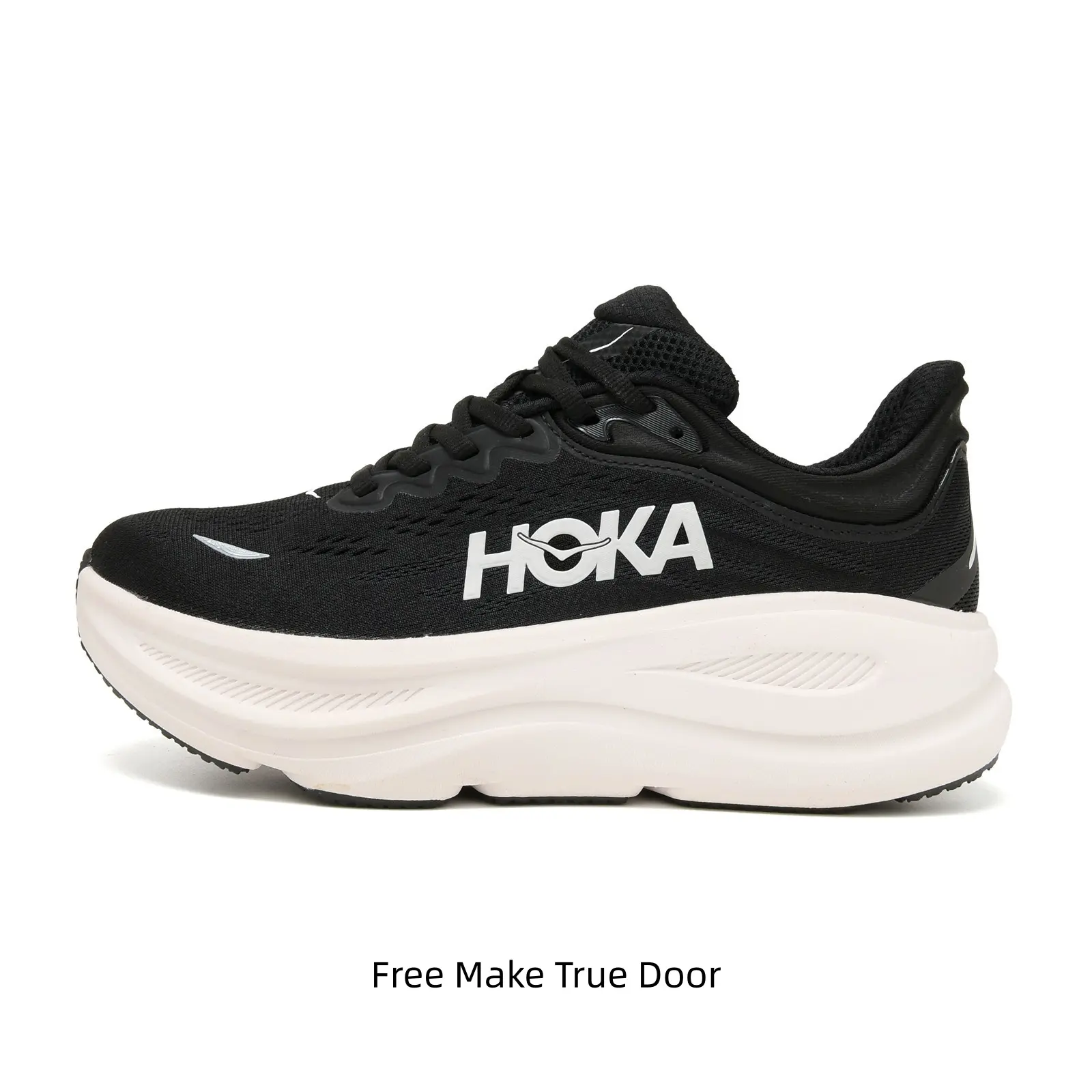 Solid Black Mesh Integrated Wave Cloud Cushioned Road Running Shoes Unisex Wide Toe Box White Contrast Non Slip Rubber Outsole Long Distance Athletic Trainers