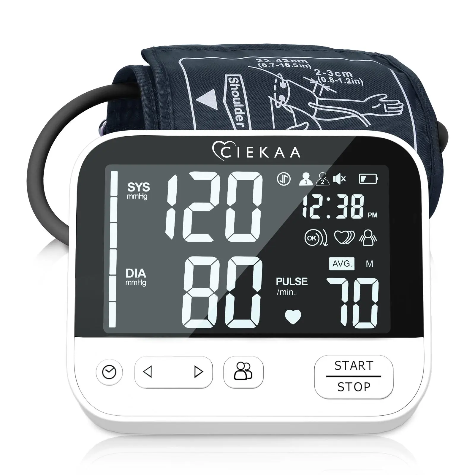【SummerWins】CIEKAA -Home Upper Arm Blood Pressure Monitor | Large LED Display | 2×120 Memory | Adjustable Cuff 8.8"-17.7" | Voice Alert | WHO Blood Pressure Risk Indicator | Blood Pressure & Arrhythmia Monitoring | Auto Shut-Off