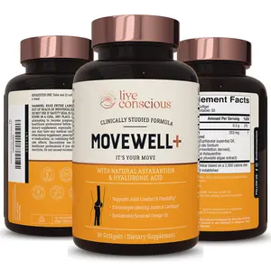 Live Conscious MoveWell Plus Joint Health Supplement - Antarctic Krill Oil, Natural Astaxanthin & Hyaluronic Acid