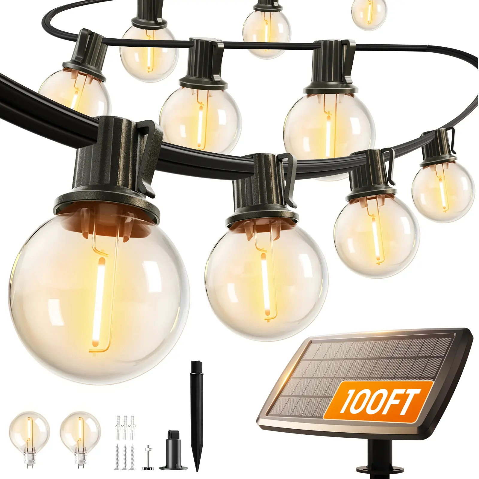 200/150/100/50ft Solar LED String Lights Waterproof - ST38 Shatterproof Edison Bulbs, Dimmable, Dusk to Dawn, 4400mAh Solar Powered Indoor/Outdoor Lighting for Garden, Porch, Patio, Balcony, Camping, Backyard, Party & Holiday