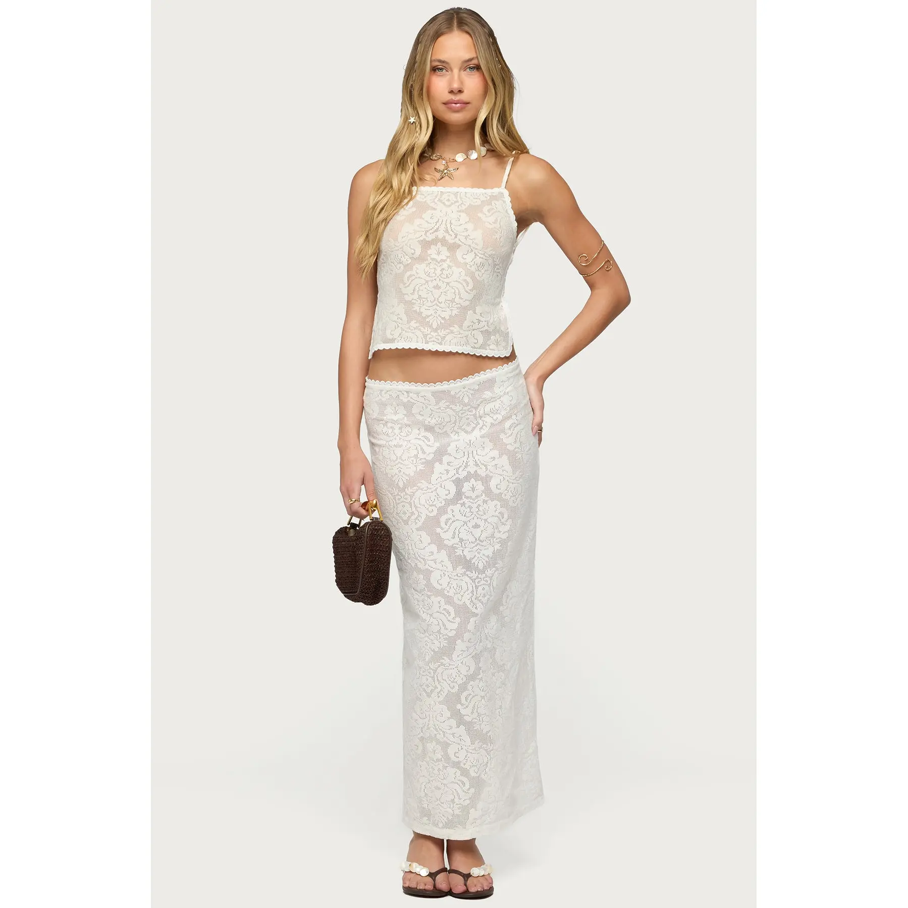 Violette Sheer Lace Maxi Skirt