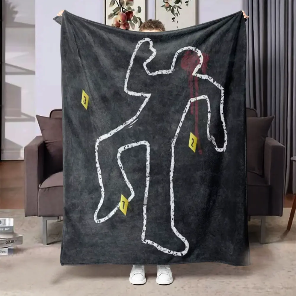 Funny Crime Scene Blanket for True Crime Lovers, Detective Mystery Throw Blanket, Novelty Gift for Crime Podcast Fans, Dark Aesthetic Fleece Blanket for Couch Bed Home Decor, Halloween Gift, Unique Birthday Christmas Gift for Men Women