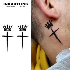 INKARTLINK Cross Tattoo Tech 2 Sheets Semi-Permanent Waterproof Temporary Tattoos for Men and Women Lasts 1-2 Weeks Realistic Look No Adhesive No Reflection Ideal for Swimming Party Henna Stencil