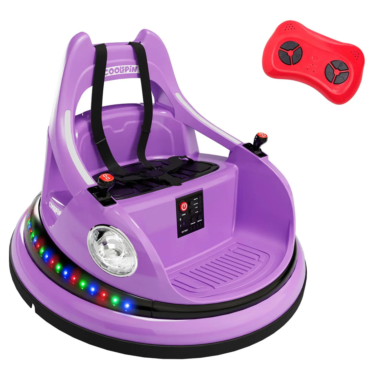 GARVEE 12V Rechargeable Electric Toddler Ride-On Bumper Car with Remote Control, 2-Speed, 2 Driving Modes, 360° Spin, Curved Rubber Bumper, Anti-Collision Padding, LED Lights, Music, Interactive Play, ASTM Certified, Ride on Wheels (Purple, Red, Blue), Ba